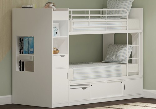 White storage bunk bed - bed,