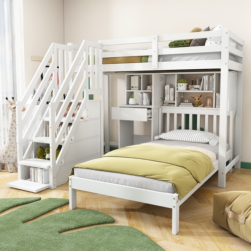 Bunk bed with stairs - bunk, desk