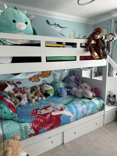 White wooden bunk - white, bed
