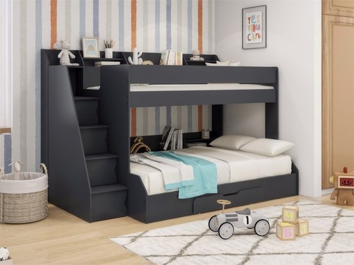 Triple bunk bed with - triple, shelves
