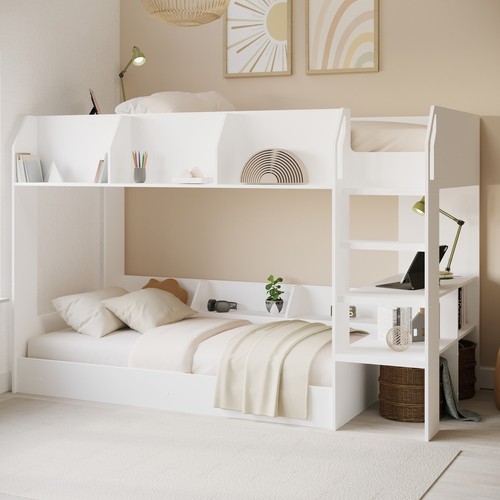White bunk bed with - with, storage