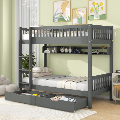 Solid pine wood bunk bed - wood,